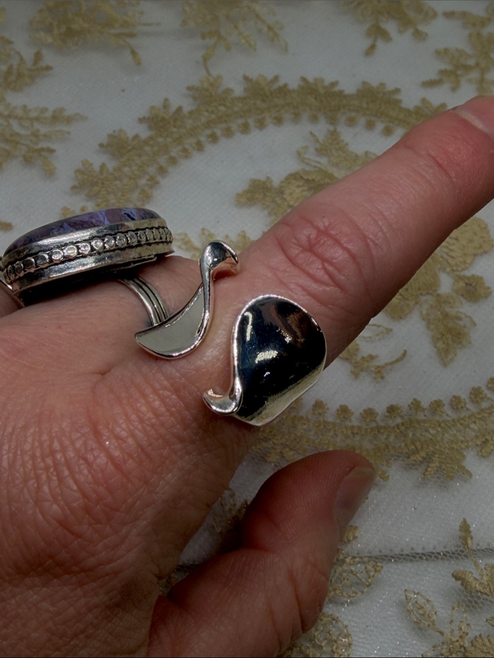 925 Sterling Silver Adjustable Modern Wave Ring Sculptural Statement Ring